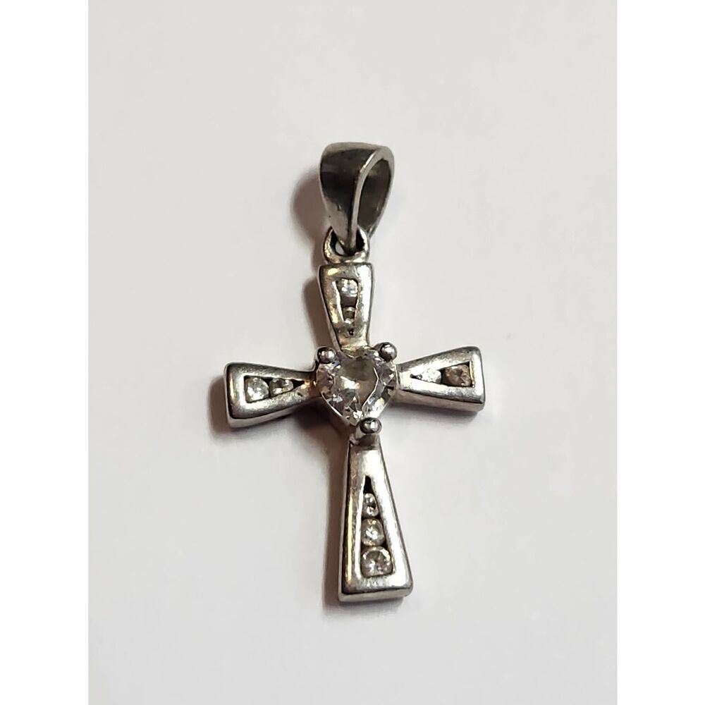 Sterling Silver Heart-Center Cross Pendant in Silver